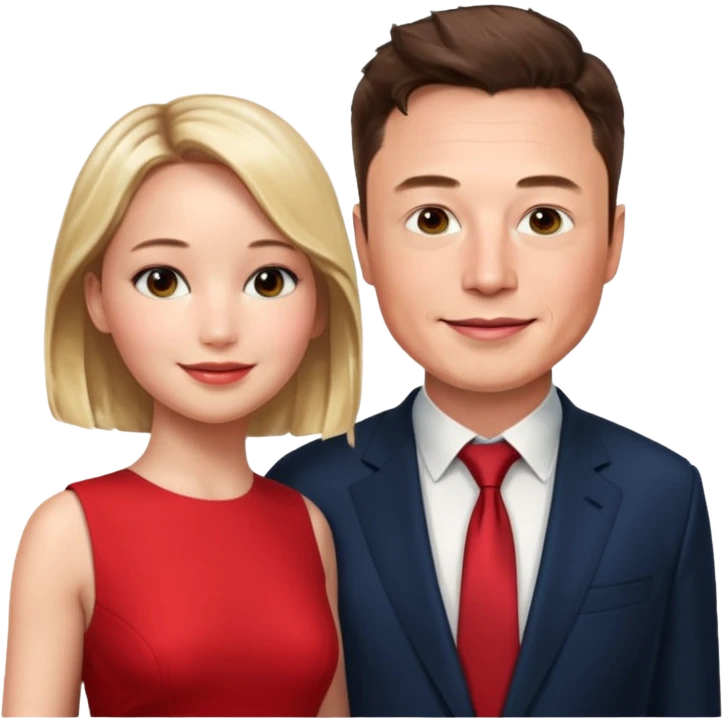 elon musk and Jennifer Lawrence in red dress emoji