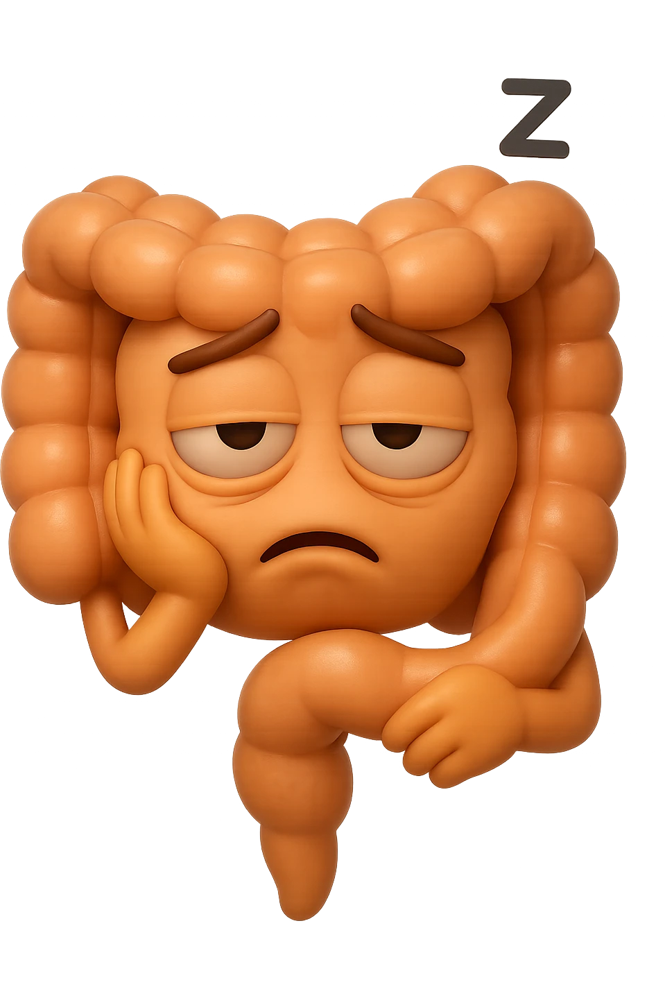 EMOJI STILE IPHONE 3D DI un intestino molto stanco che prova a dormire ma non ci riesce emoji