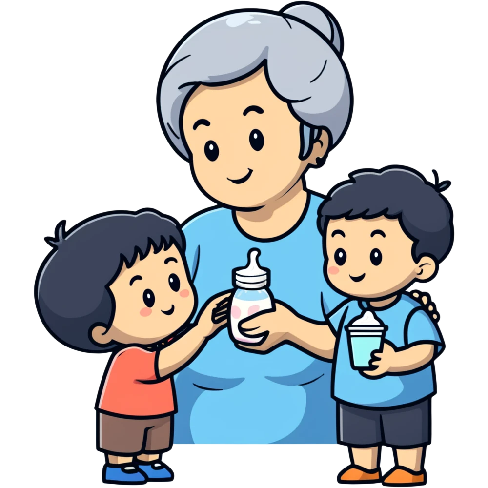 Grandmother offering yogurt to grandson emoji