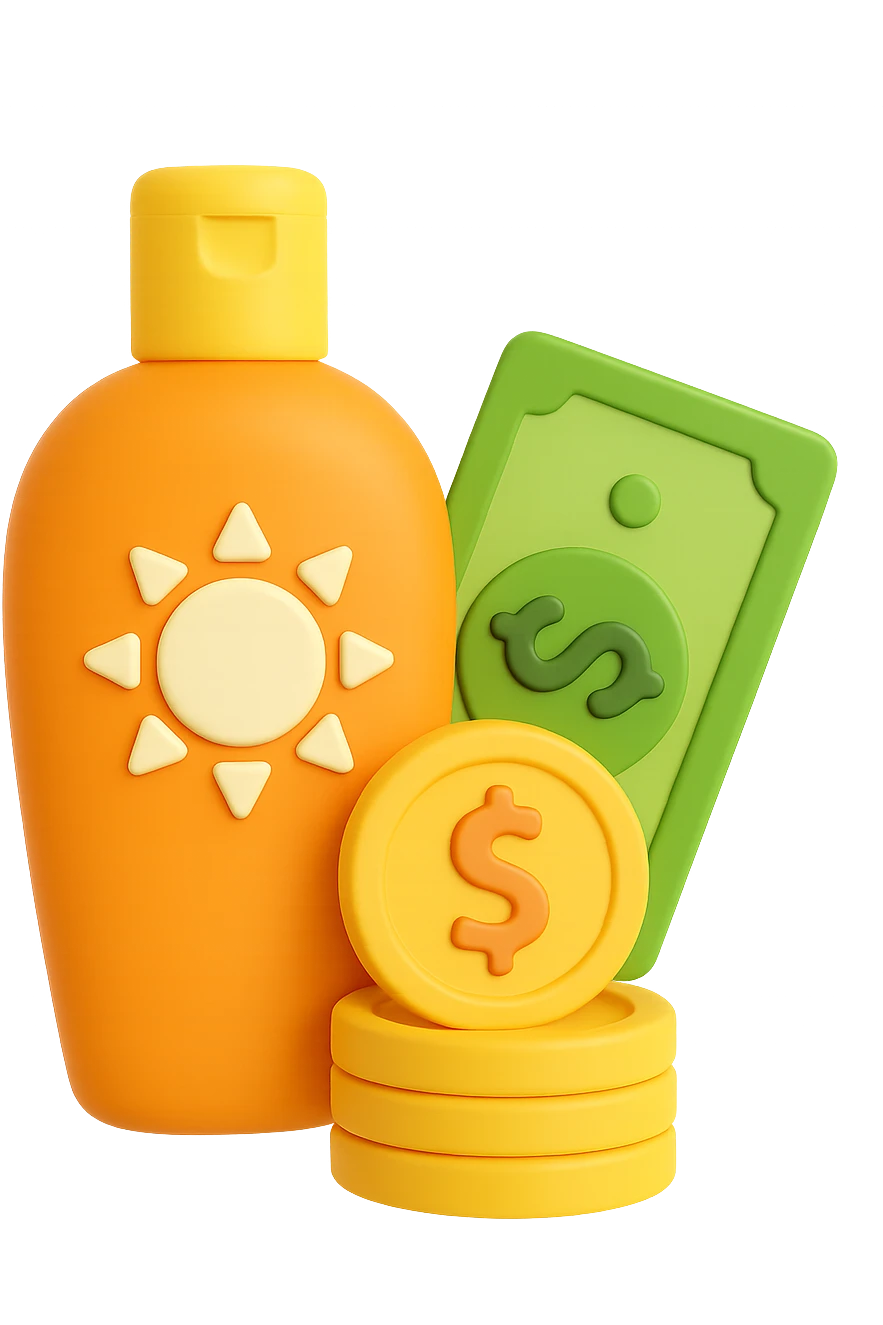 icona della crema solare con i soldi in 3d emoji