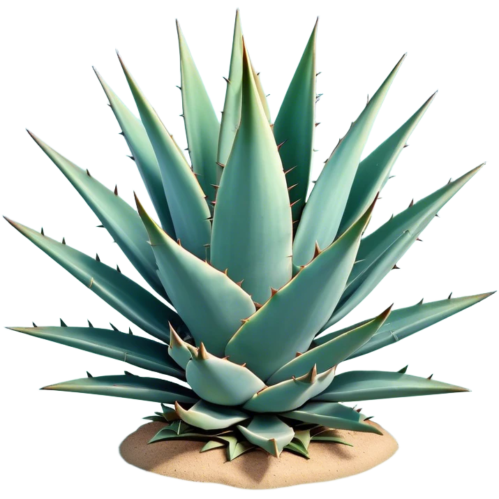 Cinematic Realistic Agave Emoji, Bold and spiky, with long, pointed leaves forming a rosette pattern. The sharp edges and soft blue-green hue exude a sense of rugged beauty and desert resilience. Soft glowing outline, capturing the essence of survival and strength in a striking agave plant! emoji