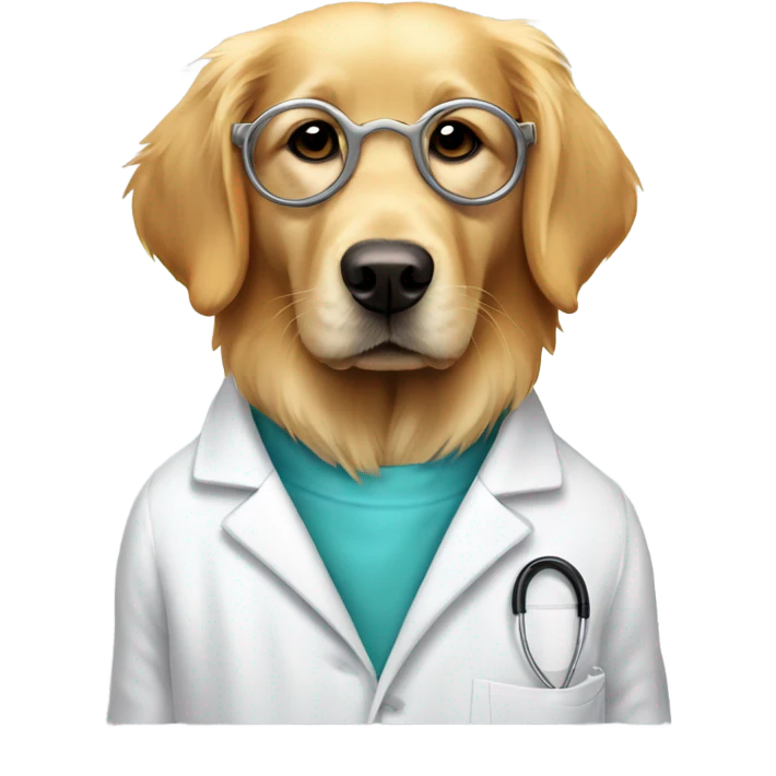 Golden Retriever wearing a lab coat and googles emoji