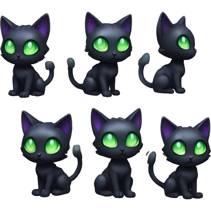 Shiny, Sparkly, Black Dark-type--Psychic-Ice-type-Fakémon-Alien-Cat Blind Purple eyes, green gem, full body emoji