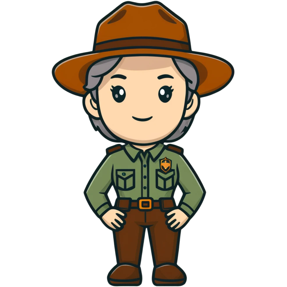 white woman park ranger with brown and gray hair emoji