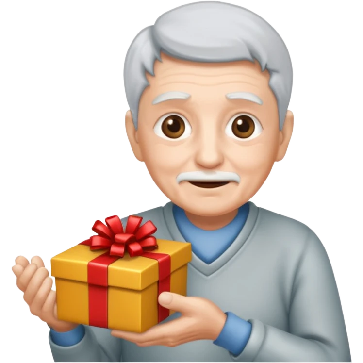 Una persona mayor recibiendo un regalo plateado emoji
