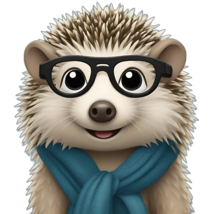 hedgehog with long blue scarf and black glasses emoji