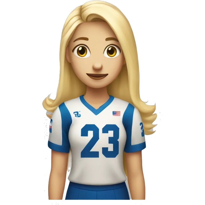 A girl with blonde hair wearing a shirt with the number 23 on it and with a volleyball in her hand emoji