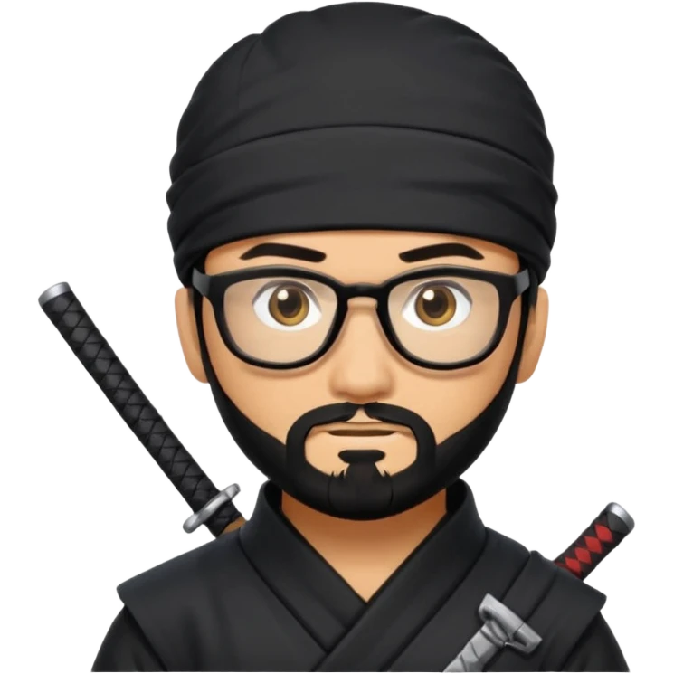 Man with black hair and beard wearing glasses in a ninja costume.  emoji