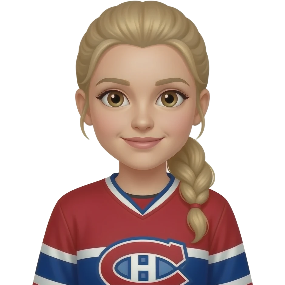 blond girl with a poney tail with brown eyes with the red jersey of the Montreal Canadians emoji