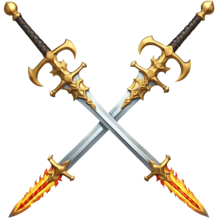 Two powerful on fire fully golden fiery royal crossed swords emoji