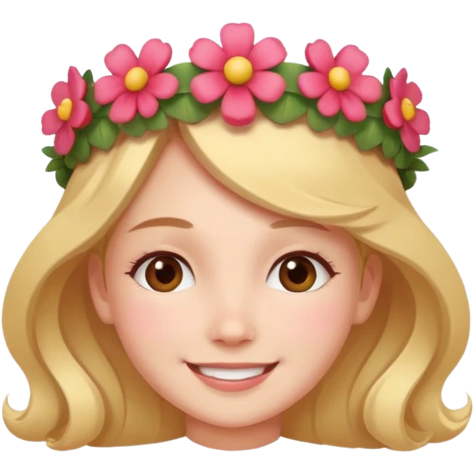 A girl with a flower-shaped crown smiling gently.

























 emoji