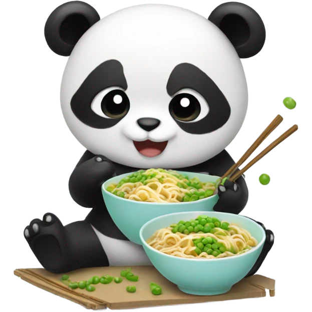 Panda eating ramen with peas  emoji