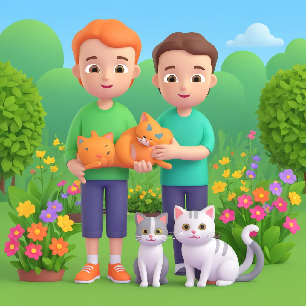 boy and cat pet in garden background emoji