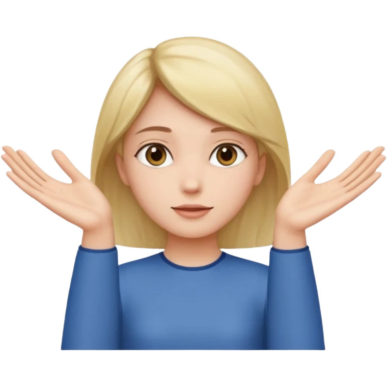 Girl with two hands in front out palms facing upwards and hands in front of her LOWER and her left hand slightly lower than her right hand emoji