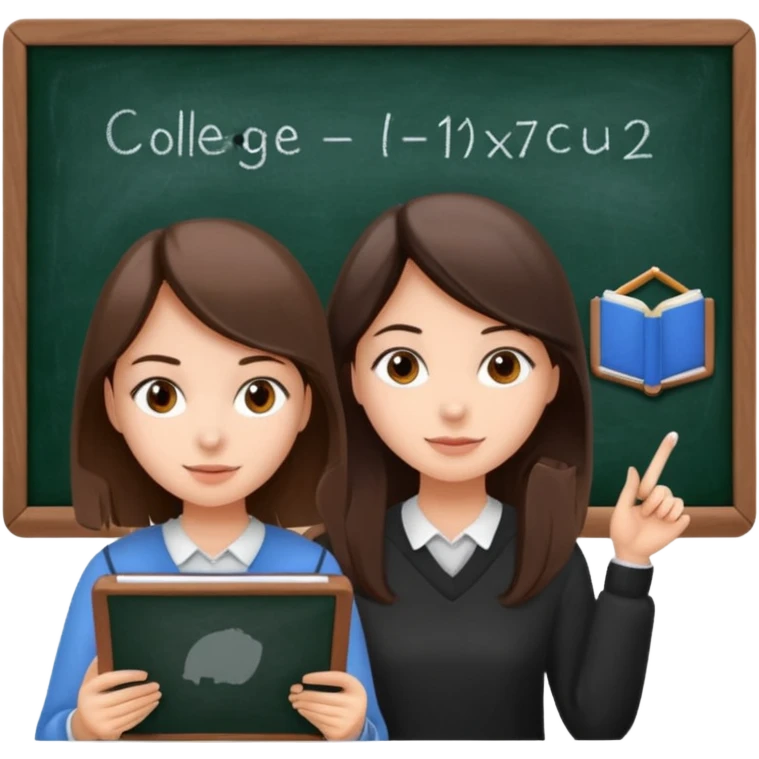 a girl with shite skin and dark brown hair studying with blackboard with College student emoji