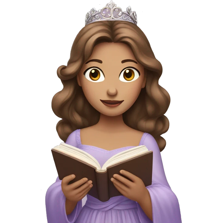 Reading Princess with Brown hair and lilac gown  emoji
