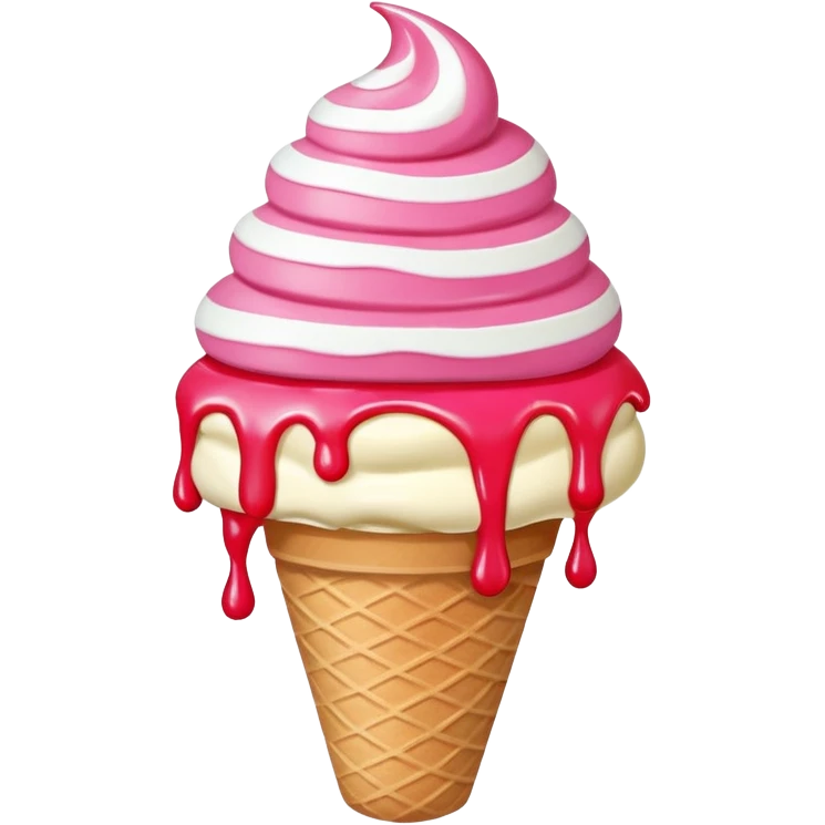 vanilla ice cream cone with strawberry sauces emoji
