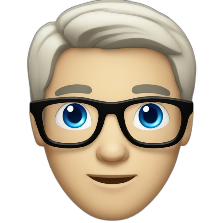 a white guy with black hair and blue eyes wearing glasses emoji