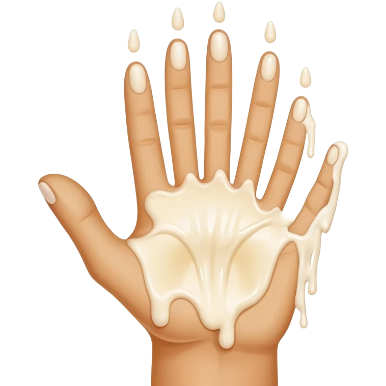 White milk dripping directly off palm of a light brown hand with 5 fingers and both middle ones sticking up emoji