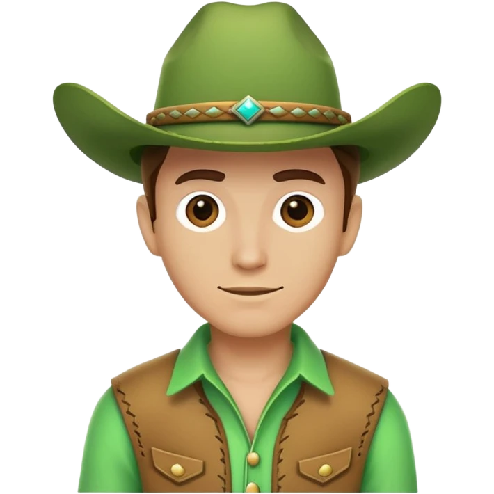 Cowboy wearing a bright green outfit and green cowboy hat, western style emoji