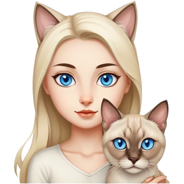 point lynx siamese cat with blue eyes and a girl  emoji