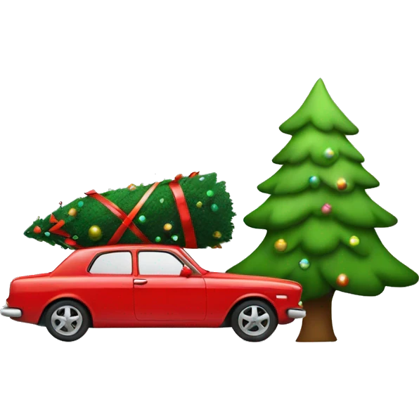 A red car with a Christmas tree in the trunk emoji