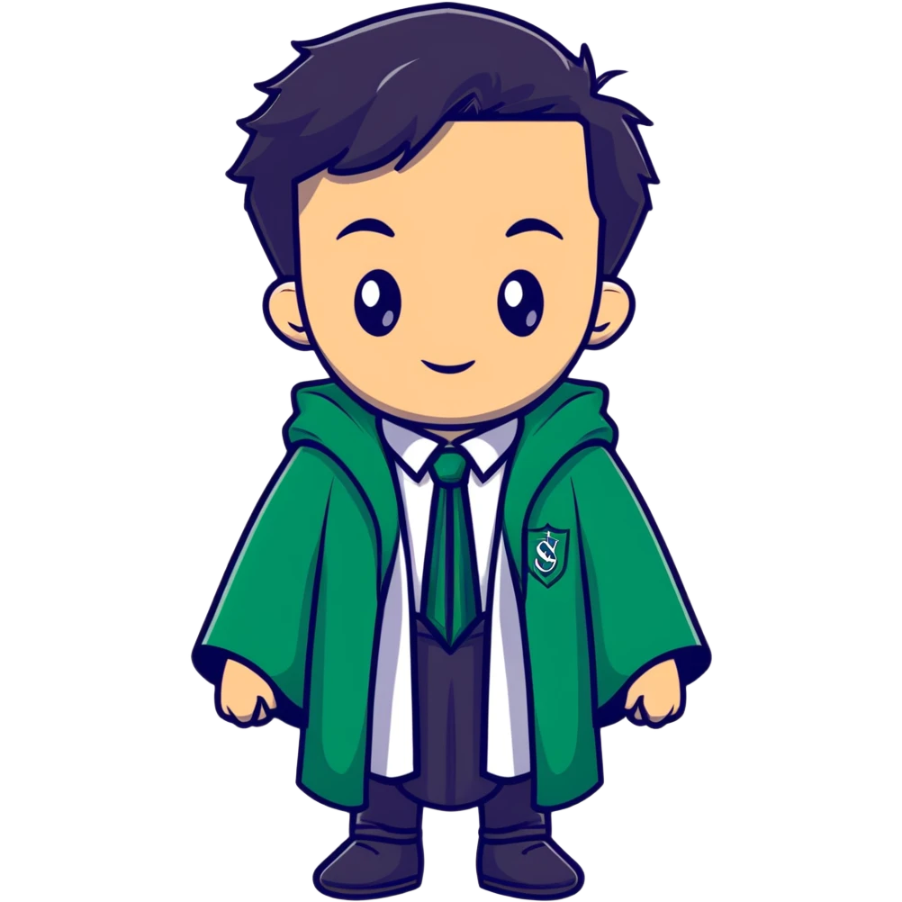 Young wizard in Slytherin uniform with green tie and robe emoji