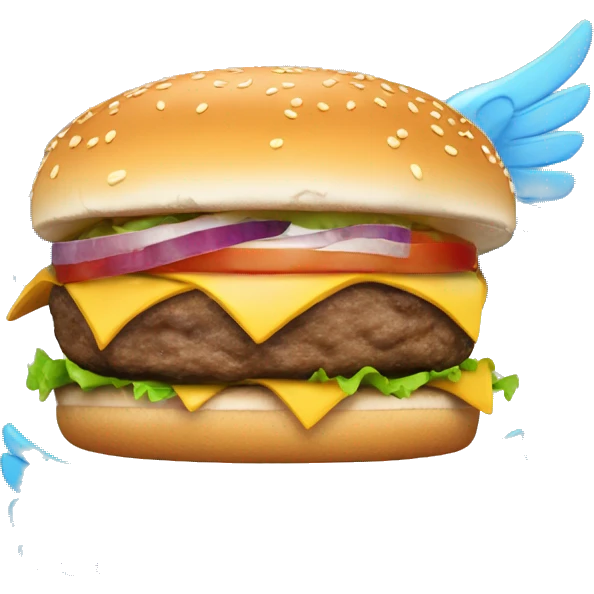 Burger with blue halo above it and angel wings to it’s sides emoji