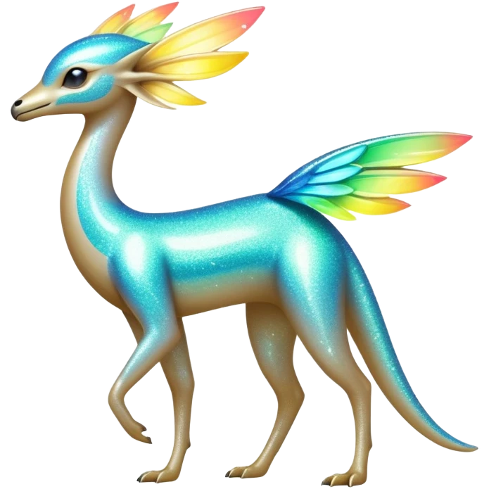 Shiny Exotic Futuristic Tropical Colorful Neon-colored Glittery Ethereal Sparkly Amaura-Aurorus-Fakémon-hybrid-creature (full body)  emoji