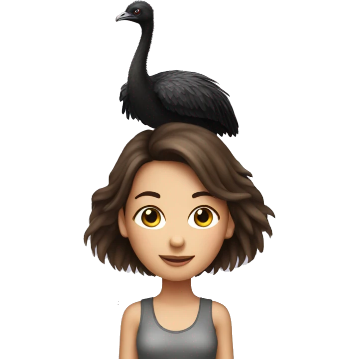 Brunette Girl on top of ostrich emoji