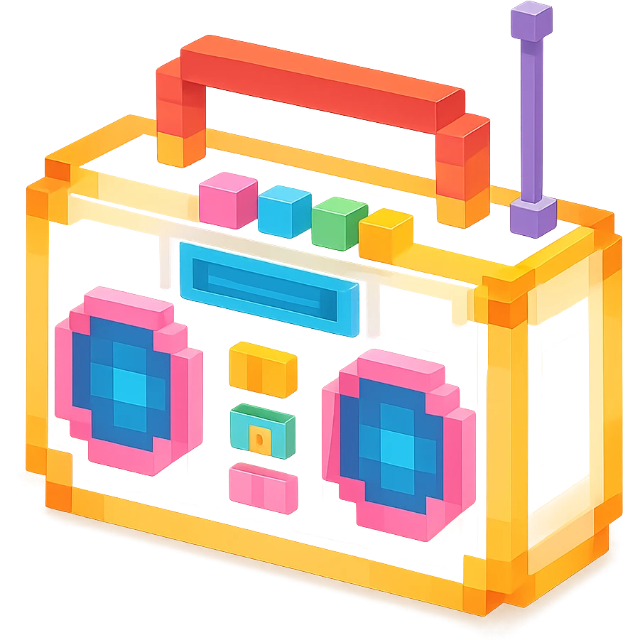 сделай белый святящейся бумбокс, no background emoji