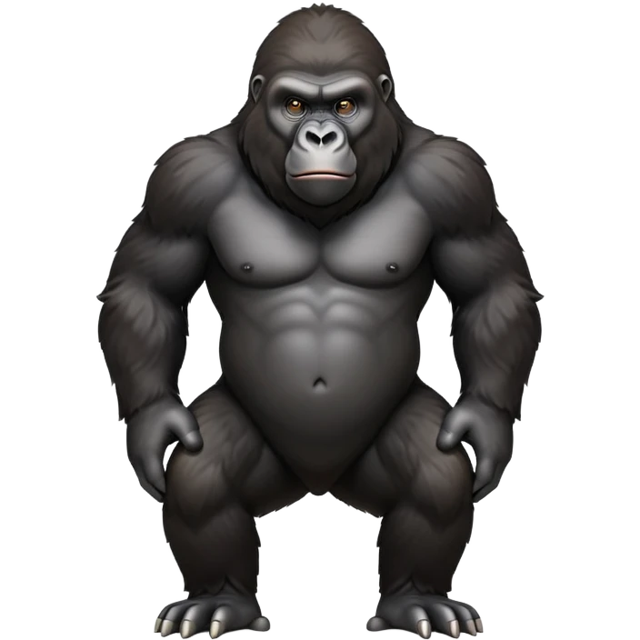 cinematic-gorilla-realistic-full-body-on all fours-emoji,-exuding-strength,-thick-dark-fur-in-the-light,-head-tilted-dramatically,-deep-dark-eyes-filled-with-intense-intelligence,-simplified-yet-realistic-focused-features,-highly-detailed,-glowing-with-an-almost-sarcastic-glow emoji