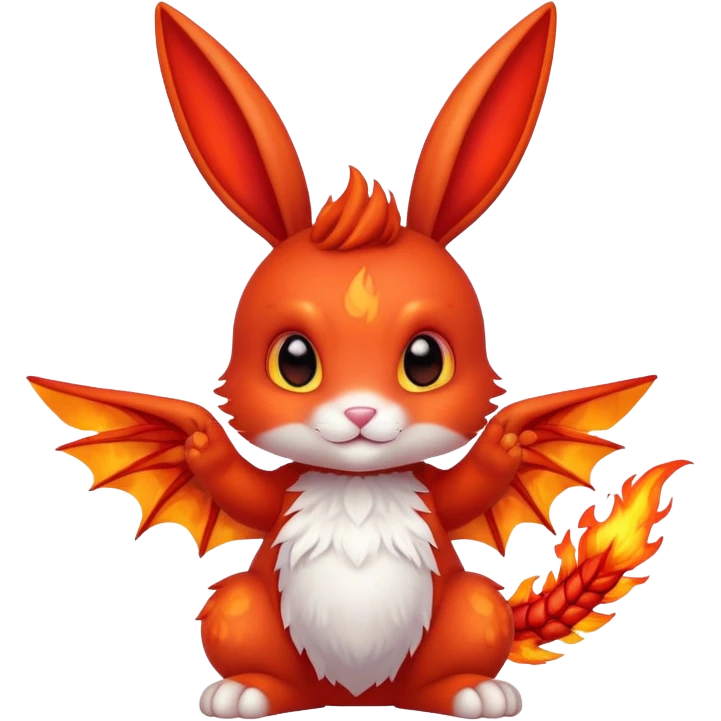 cute red fire bunny with fire paws and dragon wings emoji