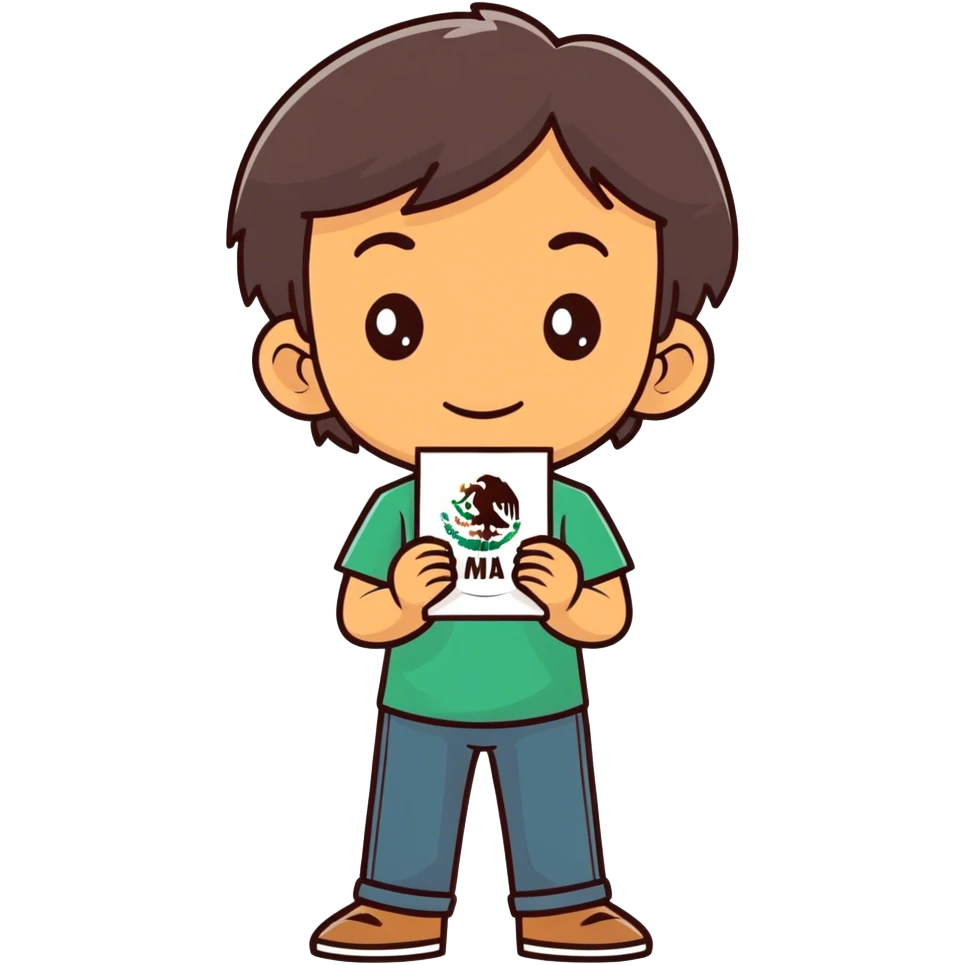 Brunette big nose Mexican boy holding a muha med emoji
