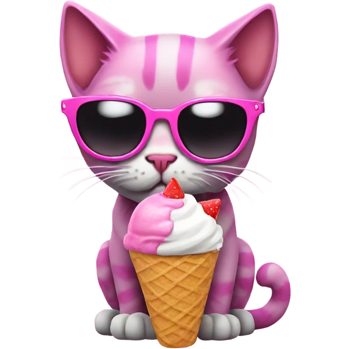 Pink punk cat with sunglasses holding an icecream emoji