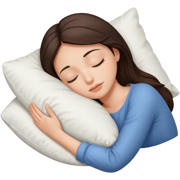 a beautiful brunette girl sleeping with a white pillow  emoji