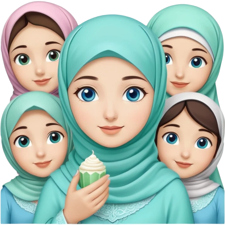 Turkish beautiful finish Konya girl blue eyes with sugar mint hijab islamic dress and celebrating with her friends eid days   emoji