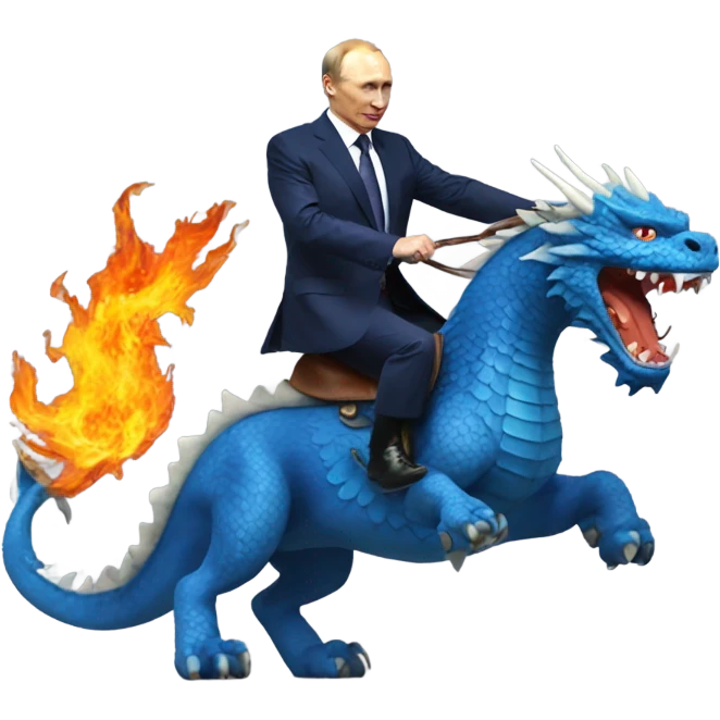 putin on blue dragon that throws flames  CH4 emoji