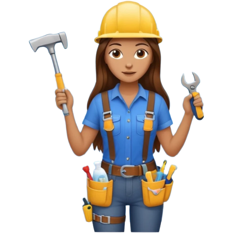 beautiful girl with long brown hair constructing new bathroom area with new shower and amenities  emoji