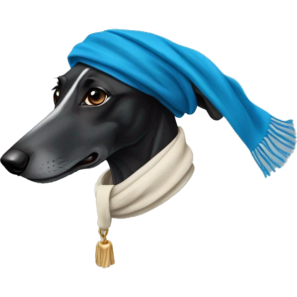 Black greyhound with a blue scarf emoji