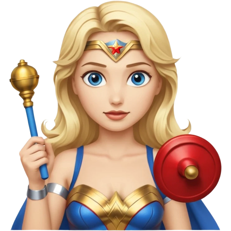 Blonde blue eyes Wonder Woman holding bell and baton  emoji