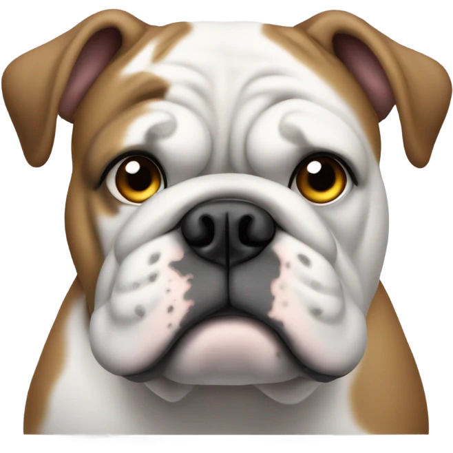 Fat bulldog white with grey spots with eyes going in opposite directions outward emoji