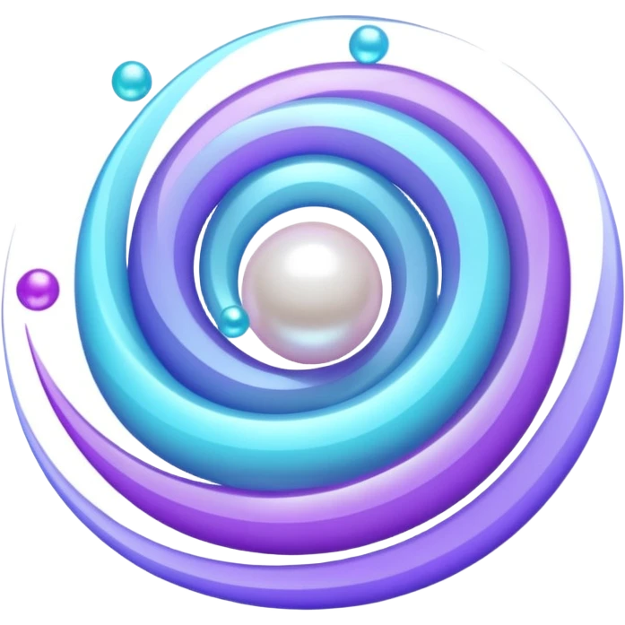 Dreamy glowing spiral wave emoji made of translucent aqua and violet ribbons with a central pearl orb, surrounded by faint sparkles and mist, luminous gradients, ASMR flow aesthetic. emoji