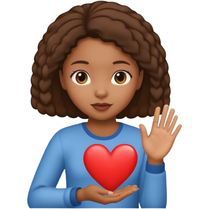 African American girl with a heart in her hand emoji