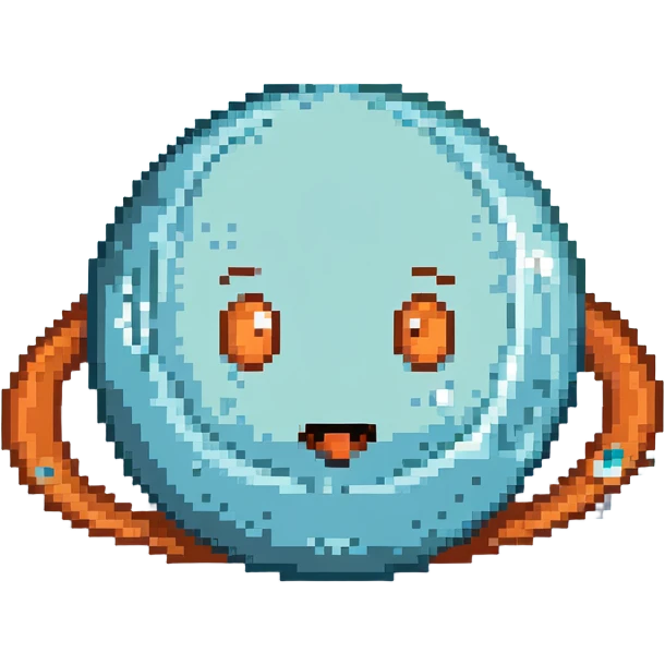Uranus planet with light blue color, rings, and a cute expressive face emoji