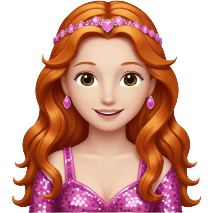 Venus, Goddess of Love from Gods and Goddesses with long ginger hair, pink sequin outfit emoji