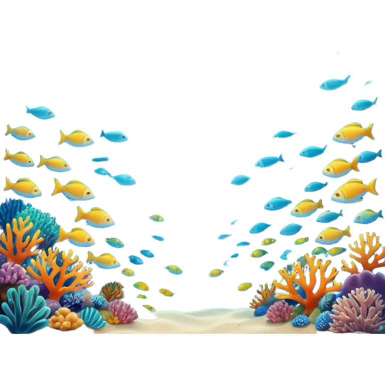 Deep-sea environment with coral reefs, schools of fish, and sea creature emojis forming intricate patterns, sunbeams penetrating water surface, gradient blues and turquoise, cinematic perspective, ultra-realistic water physics, immersive, magical ocean ambiance emoji