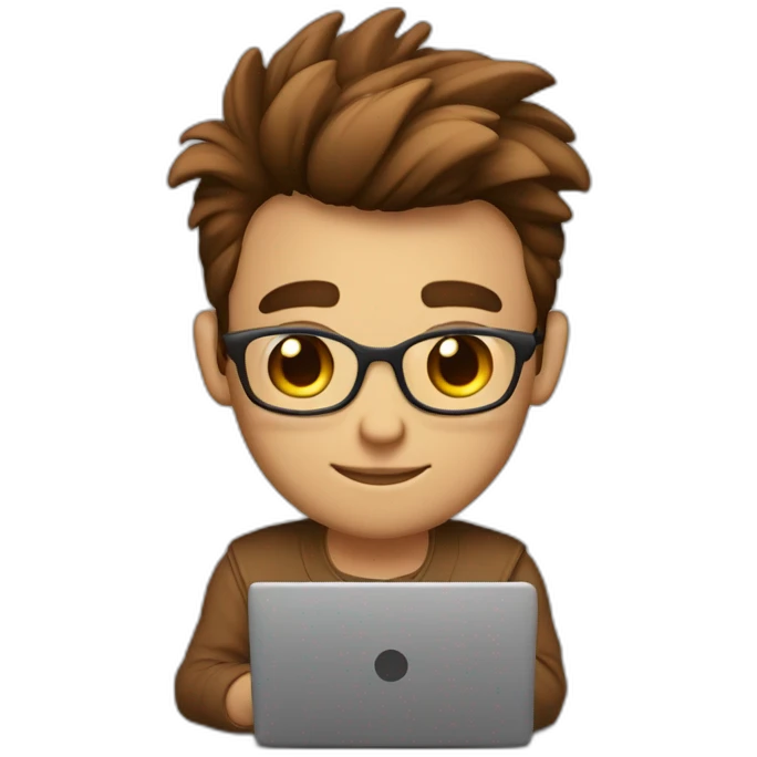 Cute programmer on his laptop with lighted skin a brown quiff and brown eyes and very little beard  emoji