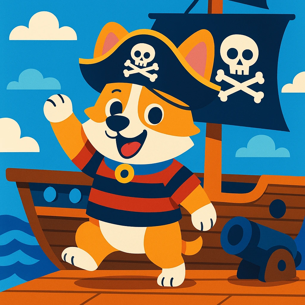 cartoon pirate corgi on a pirate ship, playful, vibrant colors emoji