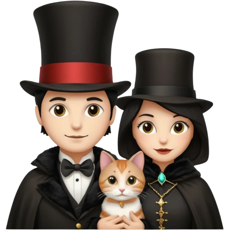 magician couple and their pet cat emoji